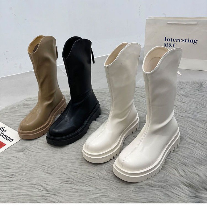 Giày Bốt martin Đế Dày Màu Trơn Có Khóa Kéo Sau Phong Cách Hàn Quốc Thời Trang Thu Đông Hàng Mới 2023