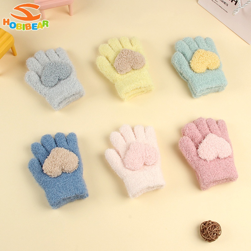 Găng tay năm ngón HOBIBEAR lông cừu dày dặn chống lạnh cho bé gái