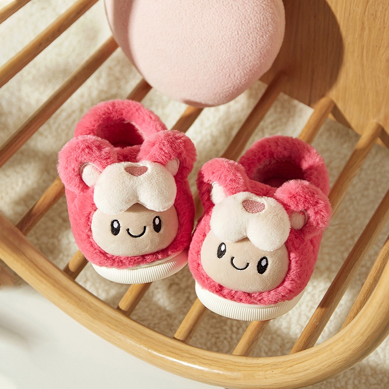 Dép lông cho bé tập đi Cheerful Mario dễ thương Gấu con Đế Mềm Chống Trượt Giữ Ấm Dành Cho Bé Trai Gái dép mùa đông Cho Bé Gái 1-8 Tuổi