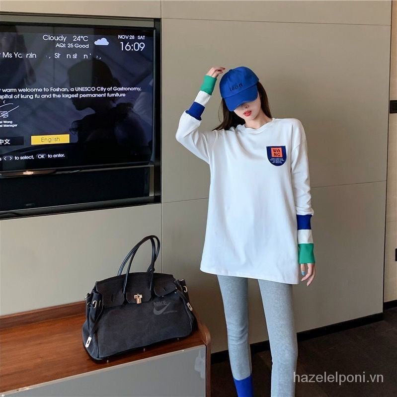 Áo Thun cotton Tay Dài In Hình Mặt Cười Phong Cách Hàn Quốc Thời Trang Thu Đông 2023