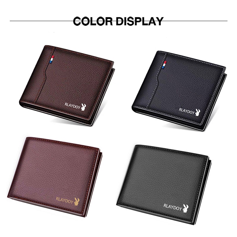 Imelon Ví Da pu Ngắn Siêu Mỏng Đa Chức Năng Có Khóa Kéo Màu Tối Cho Nam