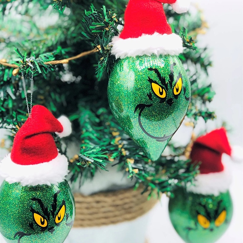 New 1pc Grinch with Santa Hat Christmas Ornament Glitter Christmas Tree Pendant