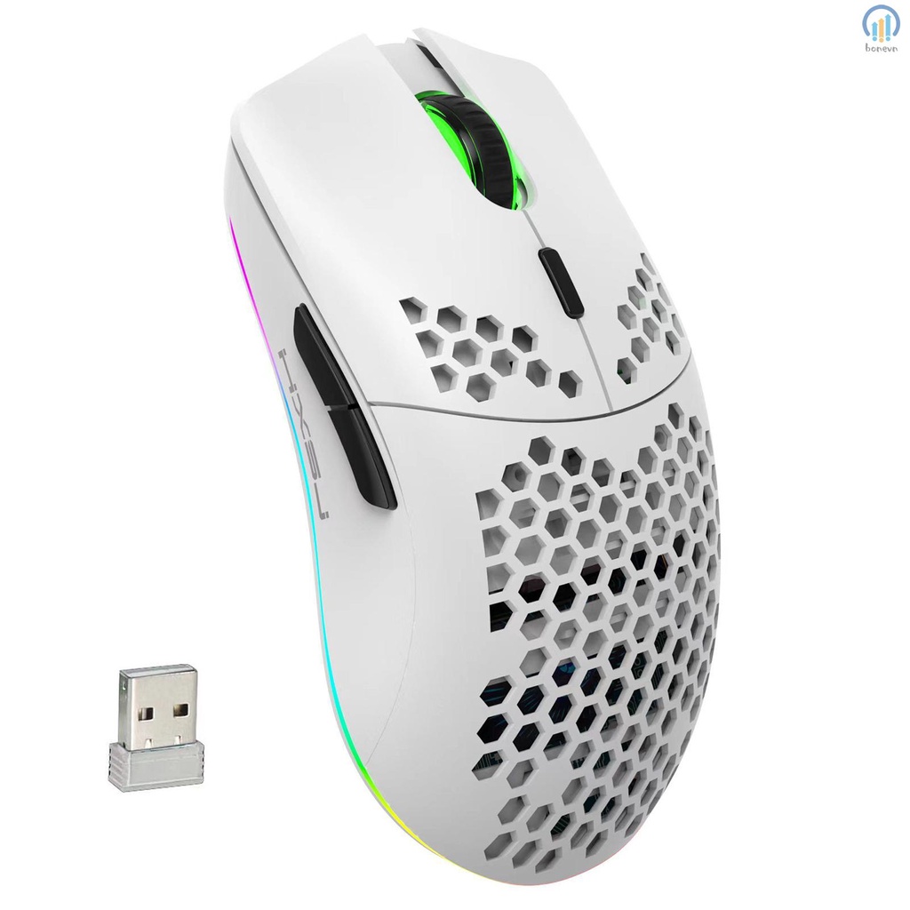 HXSJ T66 RGB Wireless Gaming Mouse with RGB Lighting Charging Computer Accessory for Desktop Laptop White