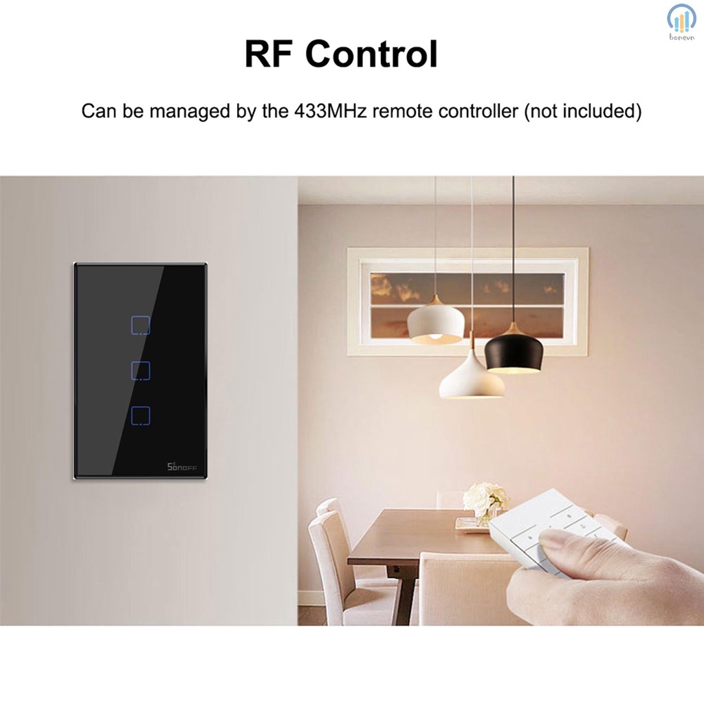SONOFF T3US3C-TX Smart Switch 3 Gang WiFi Wall Light Switch 433Mhz RF Remote Control Timer