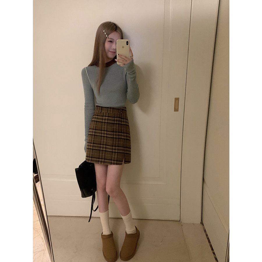 Áo Len Dệt Kim Cổ Tròn Màu Tương Phản Thời Trang Mùa Đông Dành Cho Nữ n736a