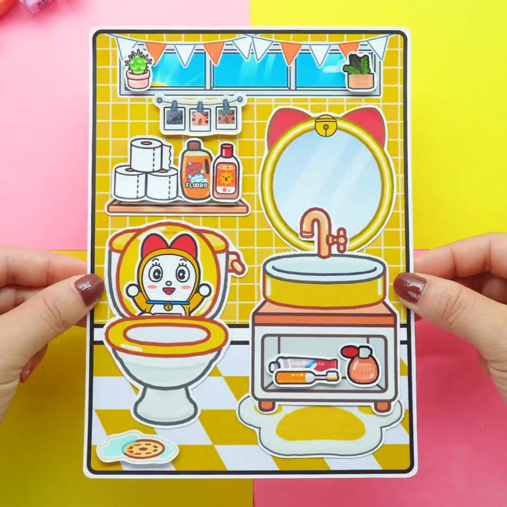 Học liệu toca DoreMon quite book đồ chơi bóc dán thông minh bằng giấy thủ công Zin Càu Vòng