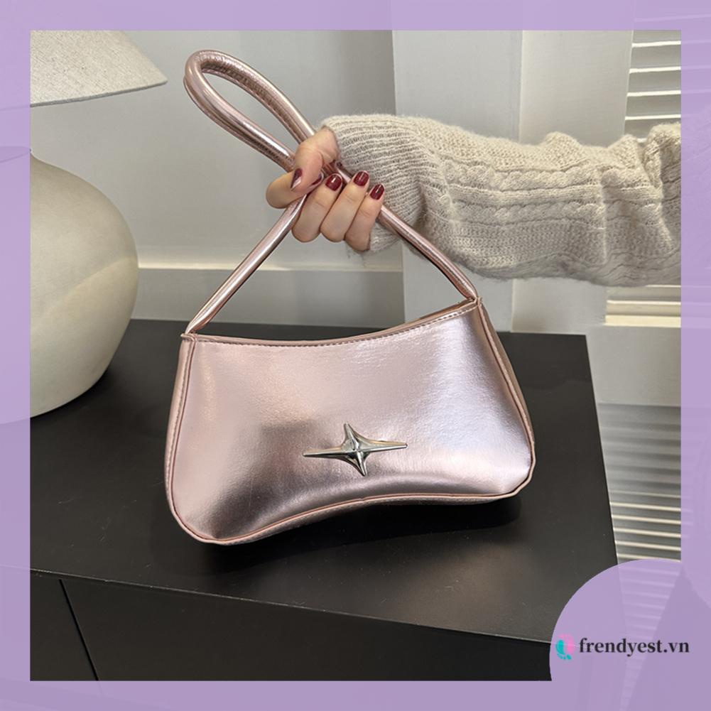 Túi Xách Đeo Vai Màu Trơn Dây Kéo Hình Ngôi Sao Dưới Cánh Tay Thời Trang Thường Ngày Cho Nữ