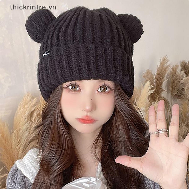 Mũ Len Dày Dặn Đính Tai Mèo Dễ Thương y2k