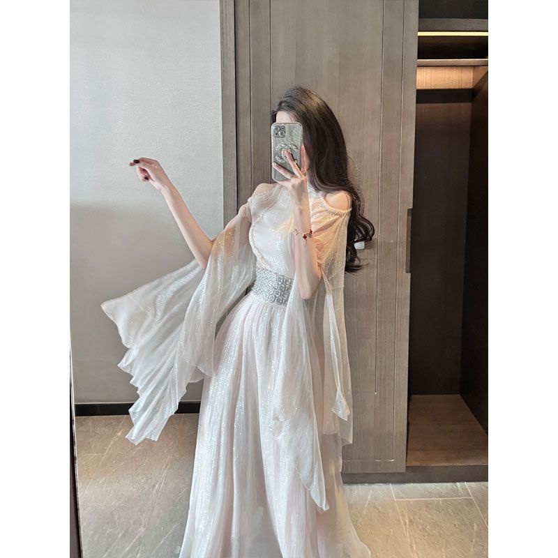 Đầm Sườn Xám Cách Tân Trễ Vai Dài Tay Thời Trang Dành Cho Nữ