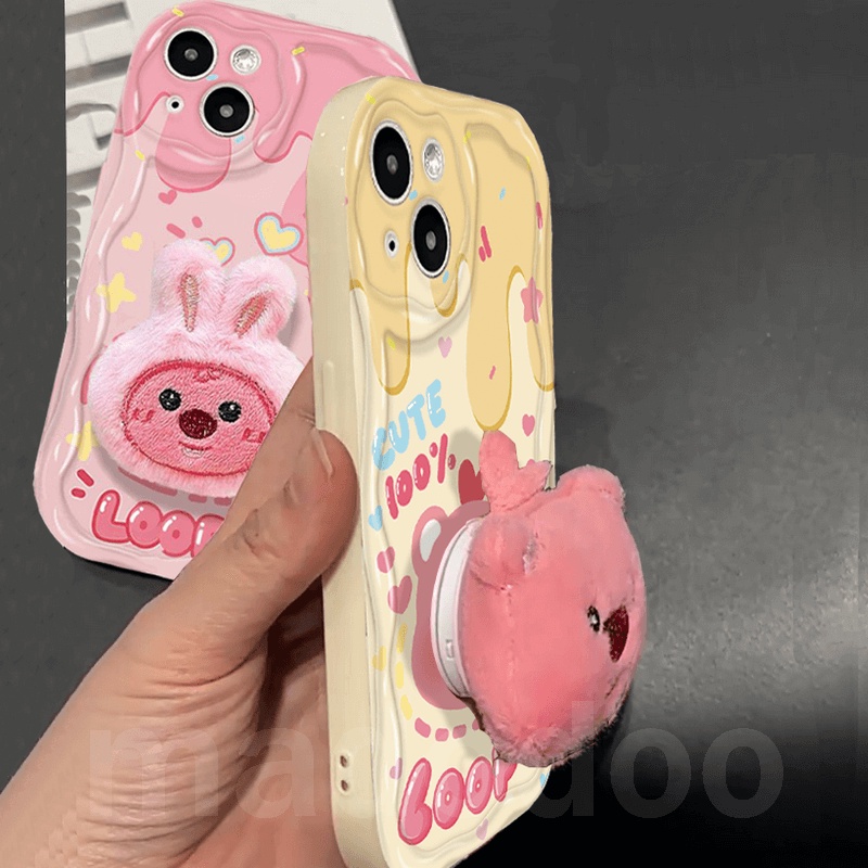 Ốp lưng Cartoon for iPhone 15 14 Pro Max 13 12 11 ProMax X XS XR 7 8 6 6S Plus SE 2020 Cute Rabbit beaver Plush Loopy Stand Fine hole Wavy Cream Edge Airbag Shockproof Soft Phone Case NY 68