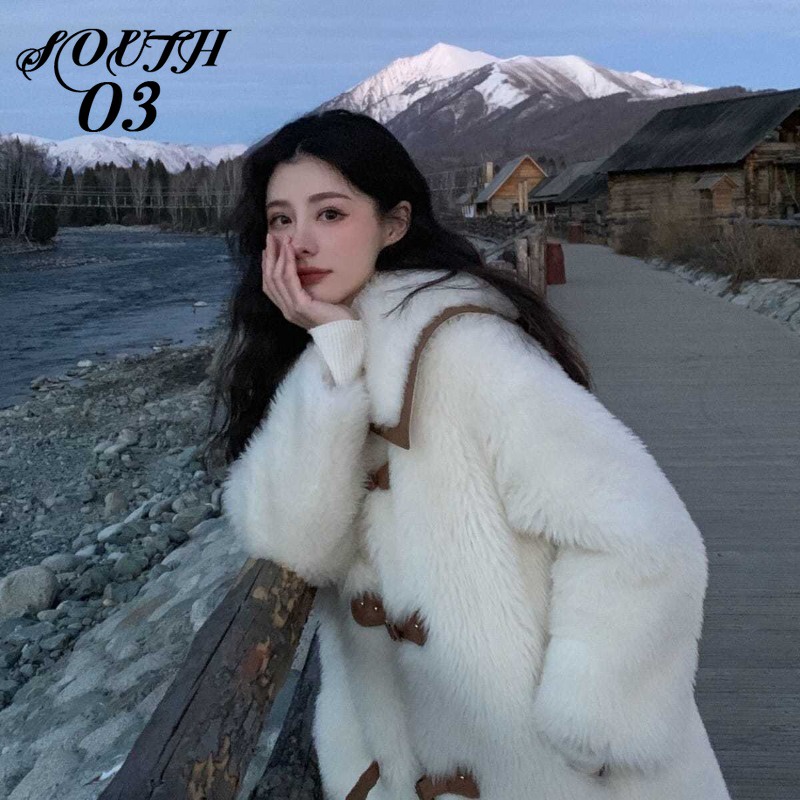 Áo Khoác Lông Cừu Trắng Dáng Rộng Thời Trang Thu Đông Mới 2023 Cho Nữ