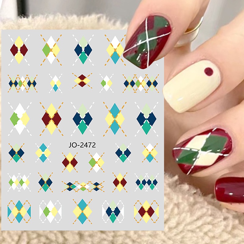 Ur sugar Nhãn Dán Trang Trí Móng Tay Tự Dính Họa Tiết Kẻ Sọc Hình Thoi Mùa Thu Đông diy