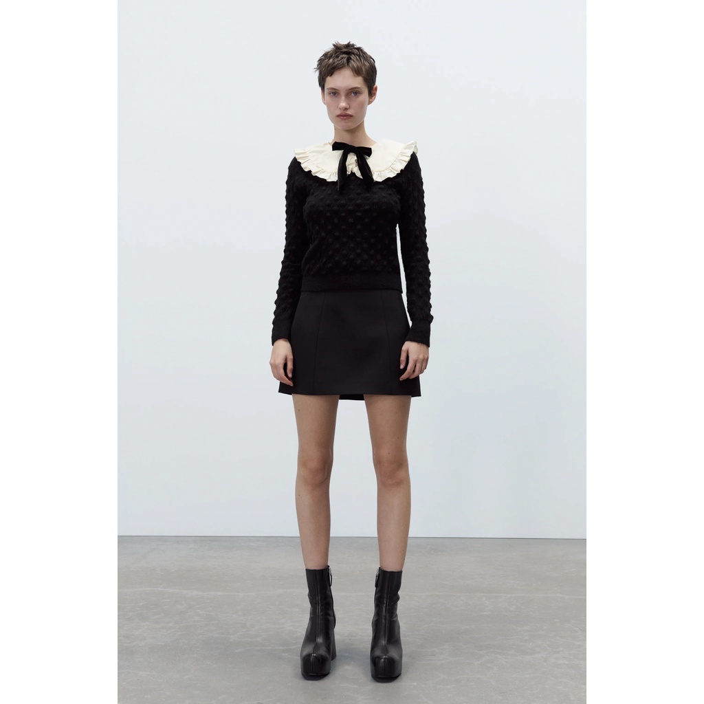 Zara Áo sweater Dệt Kim Cổ Búp Bê Thắt Nơ Thời Trang Thu Đông Cho Nữ09598011800