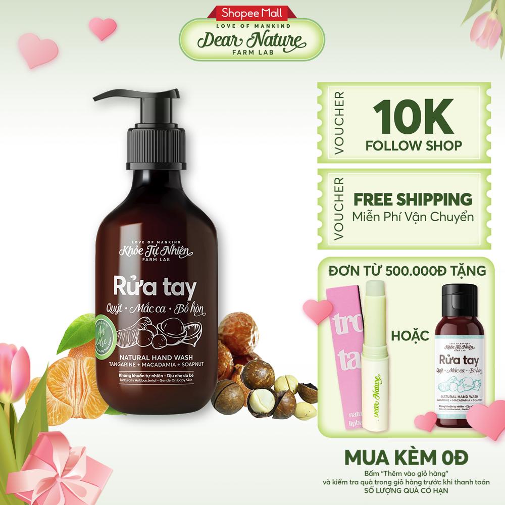 Nước rửa tay hữu cơ tinh chất quýt chanh sả dầu dừa dưỡng ẩm da tay khử mùi sạch khuẩn an toàn cho mẹ và bé Dear Nature