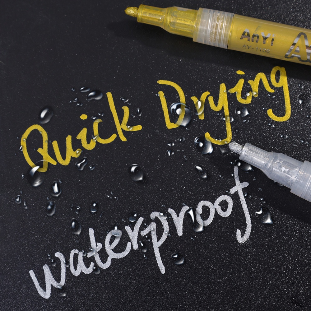 Bút Đánh Dấu acrylic Màu Vàng / Bạc / Bút Lông Đánh Dấu acrylic graffiti Nghệ Thuật / Bút Đánh Dấu Vĩnh Viễn Cho Gỗ / Kính / Kim Loại Nhanh Khô Dùng Trong Trường Học / Văn Phòng