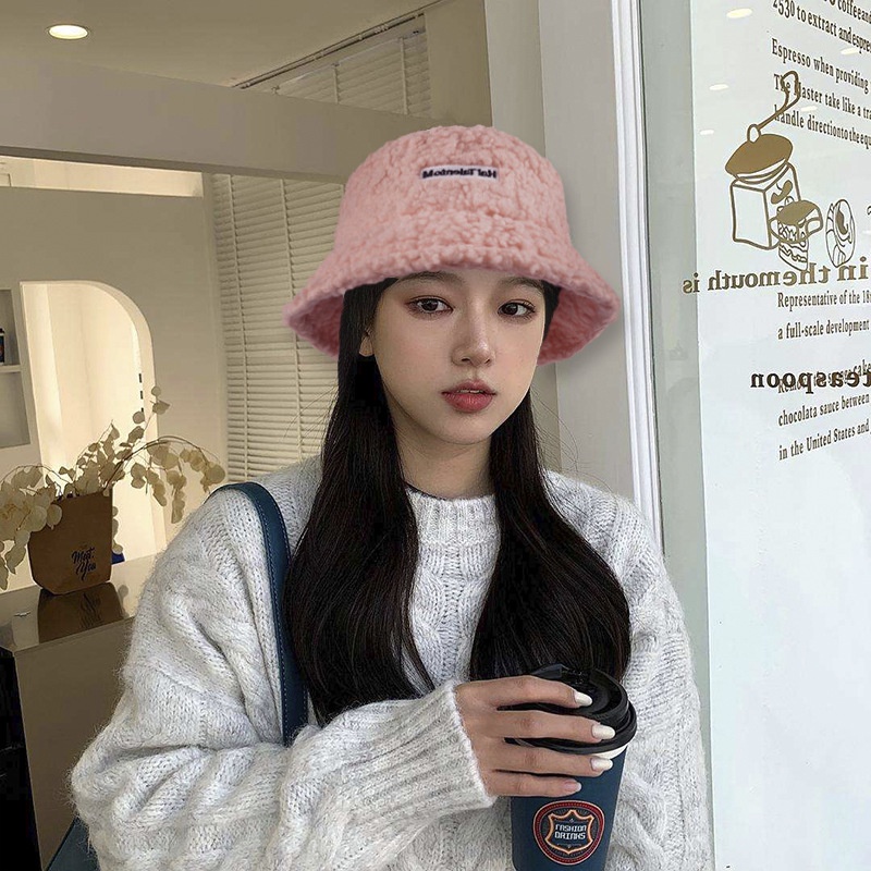 Mũ bucket Len Lông Cừu Màu Trơn Dễ Thương Phong Cách harajuku Cho Nam Và Nữ