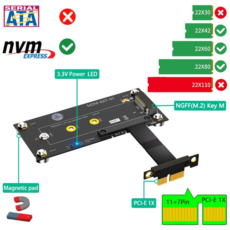 Dây Cáp Nối Dài Tốc Độ kiki m 2 ngff nvme ssd Sang pcie 1x Cho Máy Tính