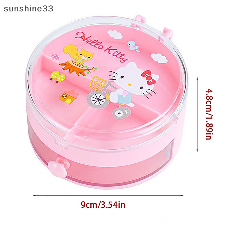 Hộp Đựng Trang Sức Để Bàn 4 Ngăn Hình Tròn Họa Tiết Hoạt Hình Dễ Thương