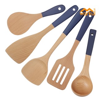 Warkul set 5 dụng cụ nấu ăn cán dài bằng gỗ chống trượt