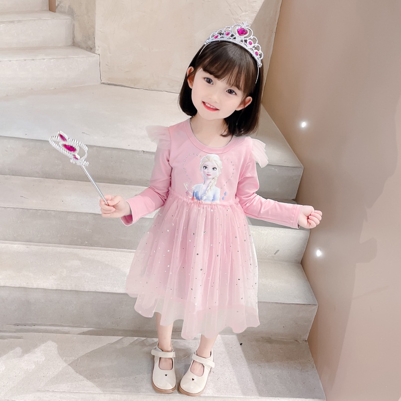 Momo Đầm Công Chúa elsa Tay Dài Thời Trang Mùa Thu Cho Bé Gái
