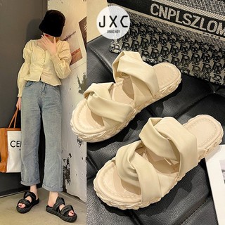 JINxCHOY  Dép quai ngang   mũi tròn hở ngón dễ phối đồ thời trang mới