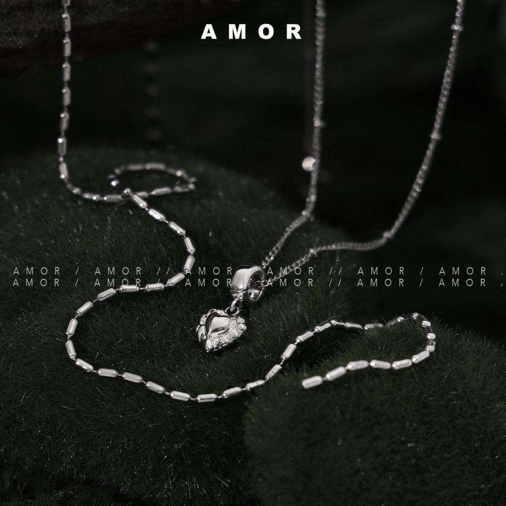 Vòng cổ Hai Lớp Bằng Thép Titan Mặt Hình Trái Tim unisex