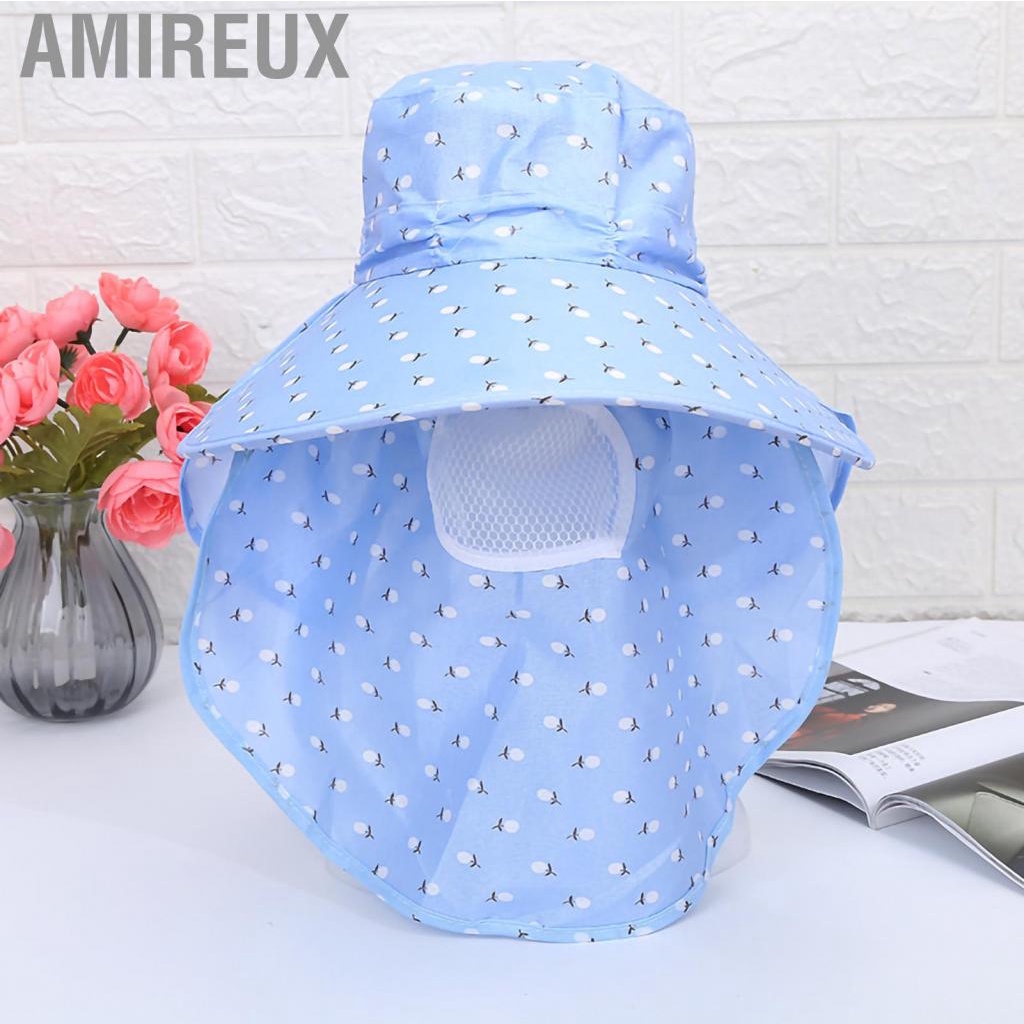 Amireux Sun Hat Wide Brim with Neck Flap Face Cover UV Protection Polyester Summer Cap for Fishing Camping Boating Hiking