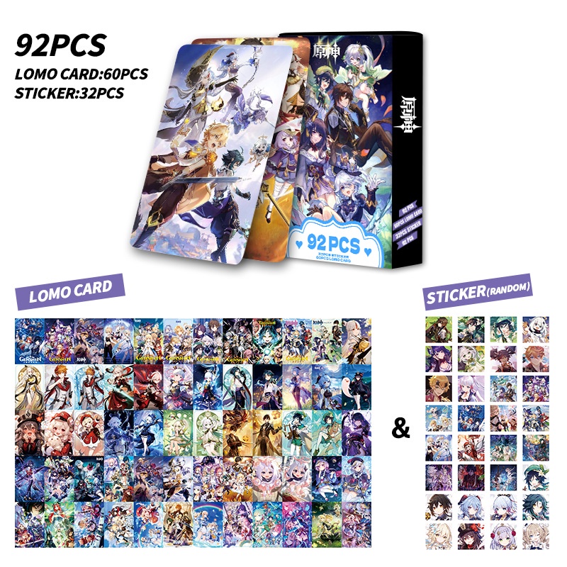Genshin Impact Photocard Lomo Card Postcard Stickers thẻ 60 chiếc + nhãn dán 32 chiếc