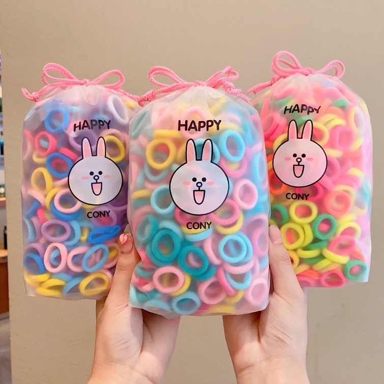 Set 300 / 100 Dây Thun Buộc Tóc Đuôi Ngựa Co Giãn Thời Trang Hàn Quốc Cho Bé Gái