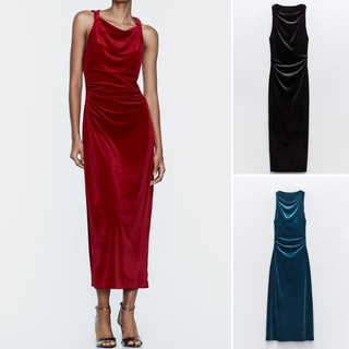 Zara Đầm Nhung Xếp Ly Thời Trang Thu Đông Sang Trọng 238387887 9395617