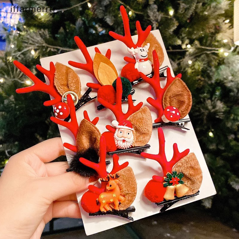 1 Cặp Kẹp Tóc Hình Sừng Hươu Giáng Sinh Dễ Thương Cho Bé Gái