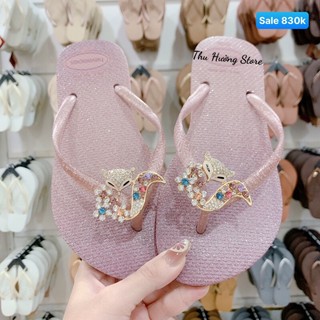 [sẵn] Thu Hường Store - Dép Nữ Nhũ Hồng Tím Đính Hồ Ly Hoa