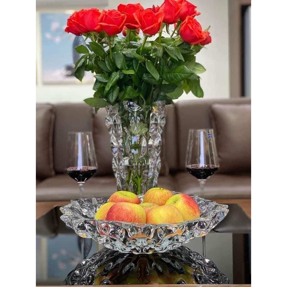 Đĩa pha lê sâu Samba trắng 35cm Bohemian chính hãng chất liệu thuỷ tinh pha lê cao cấp chống xước