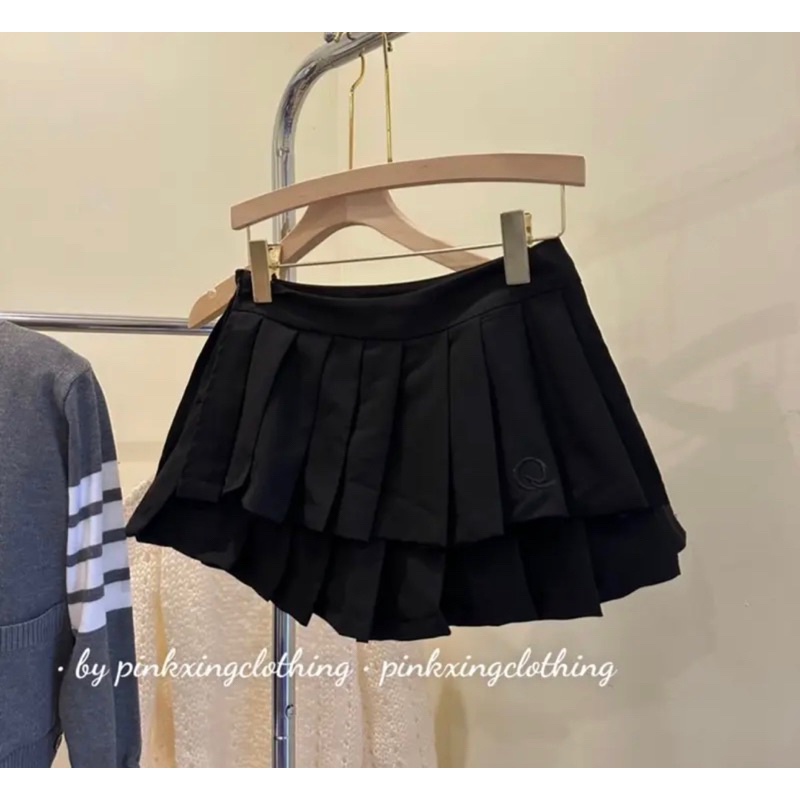 Chân váy xếp li thêu chữ 3 lớp dày dặn QC- Kem.Studio