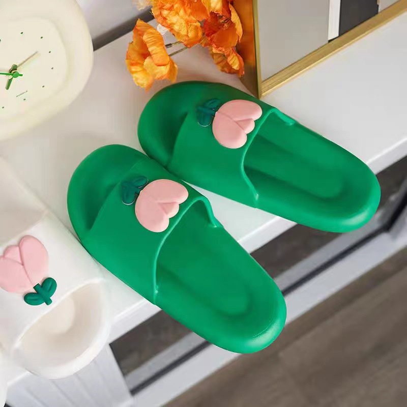 Dép Đi Trong Nhà Đế Mềm Chống Trượt Không Ồn In Họa Tiết Trái cherry Phong Cách Nhật Bản Cho Nữ
