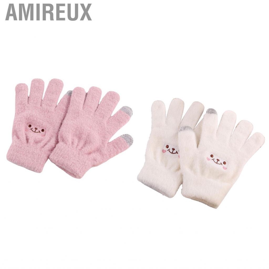 Amireux Winter Touch Screen Glove Smile Face Design Elastic Thermal Warm Knit for Women Girls