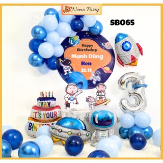 Set bóng kèm phông background in tên tuổi bé chủ đề phi hành gia trang trí sinh nhật tại nhà cho bé