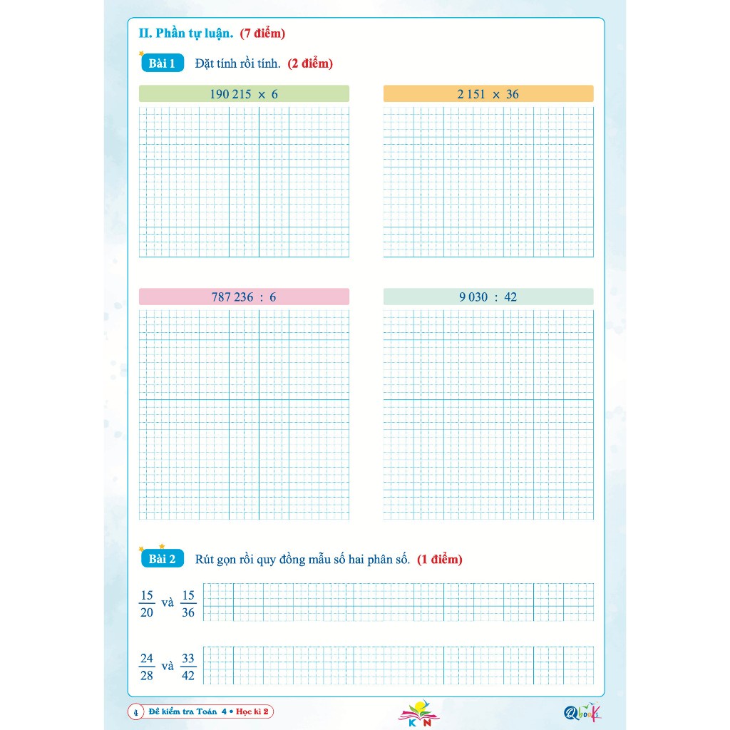 Sách Đề Kiểm Tra Toán Lớp 4 - Học Kì 2 - Kết Nối Tri Thức Với Cuộc Sống  - Bản Quyền