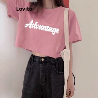 Áo thun croptop Lovito in họa tiết chữ cái thường ngày cho nữ bigsize áo rộng LNE20105 (màu hồng)
