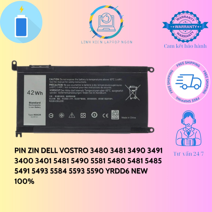 PIN Zin Laptop DELL Vostro 3480 3481 3490 3491 3400 3401 5481 5490 5581 5480 5481 5485 5491 5493 5584 5593 5590 New 100%