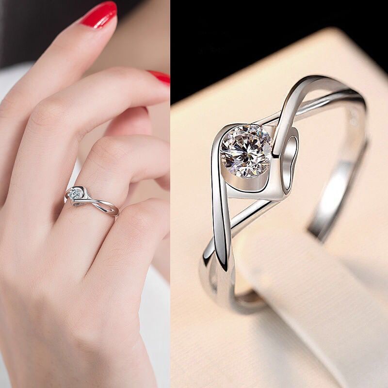 Moissanite Nhật Bản Hàn Quốc Đơn Giản Thời Trang Bốn Móng Vuốt Cặp Đôi Mở Nhẫn Hôn Thiên Thần Nhẫn Cưới