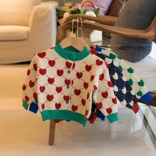 Áo Sweater Dệt Kim Tay Dài In Họa Tiết Trái Tim Thời Trang Thu Đông Cho Bé Gái Mừng Năm Mới