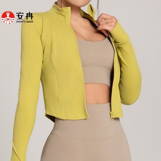Áo khoác thể thao ANRAN dáng ôm vừa vặn tay dài cổ đứng phối khóa kéo thời trang tùy chọn màu sắc cho nữ