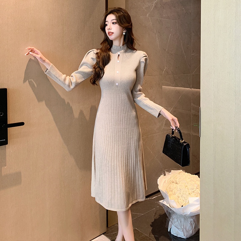 Áo Khoác Dệt Kim Cổ Cao Dáng Dài Qua Gối Thời Trang Thu Đông Thanh Lịch Cho Nữ