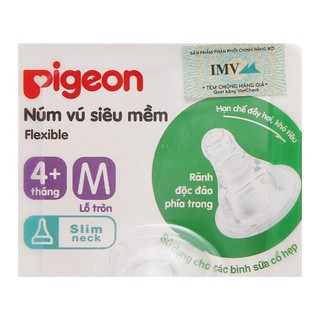 Núm vú siêu mềm thay bình sữa Pigeon size M 4M+ (2 cái)