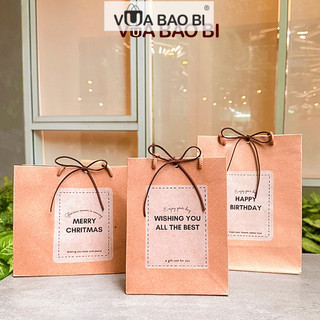 Túi quà sinh nhật, tết giấy kraft đựng quà tặng gắn hoa hướng dương vintage T01  quai xách chắc chắn