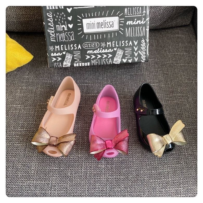 Melissa 2024 Phong Cách Mới Nơ Miệng Cá Mạ Vàng Giày Trẻ Em Thạch Sandal