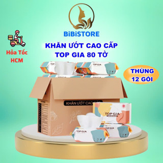 Thùng 12 gói Khăn ướt 80 tờ Topgia giấy ướt không mùi (Bibistore_baby)