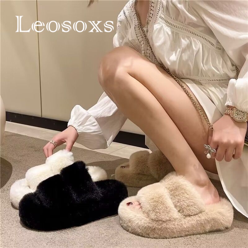 Dép lông LEOSOXS B92H0IW 35Z230831 đế dày thoải mái xinh xắn thời trang mùa đông