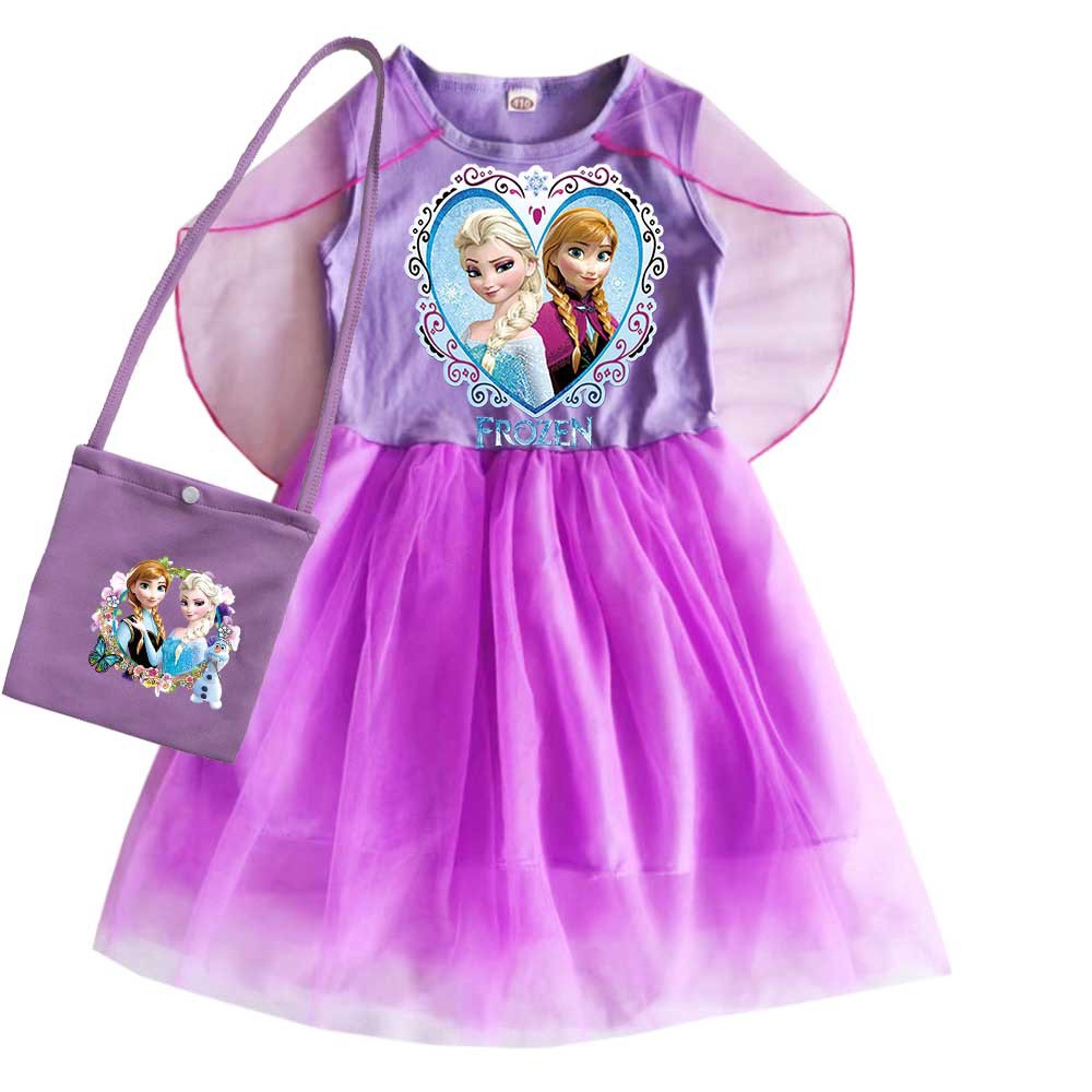 Bộ Đầm Không Tay + Áo Choàng Vải Tuyn + Túi 2 Món In Hoạt Hình frozen Dành Cho Bé Gái 2-12 Tuổi